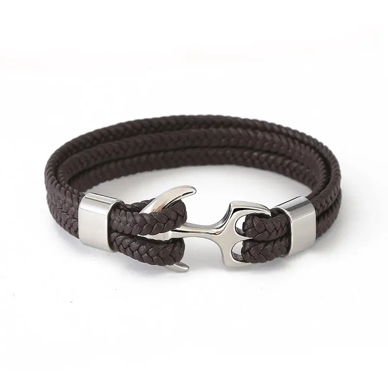 

Men's Punk Braided Twisted Leather Stainless Steel Magnet Buckle Bracelet Bangle, Blue,black,gray,brown