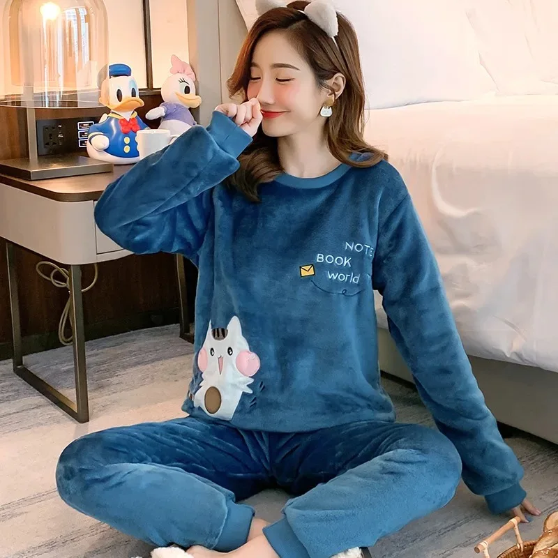 

Women Pajama Sets Winter Pajamas Flannel Cartoon Thick Warm Women Sleepwear Cute Animal Female Homewear