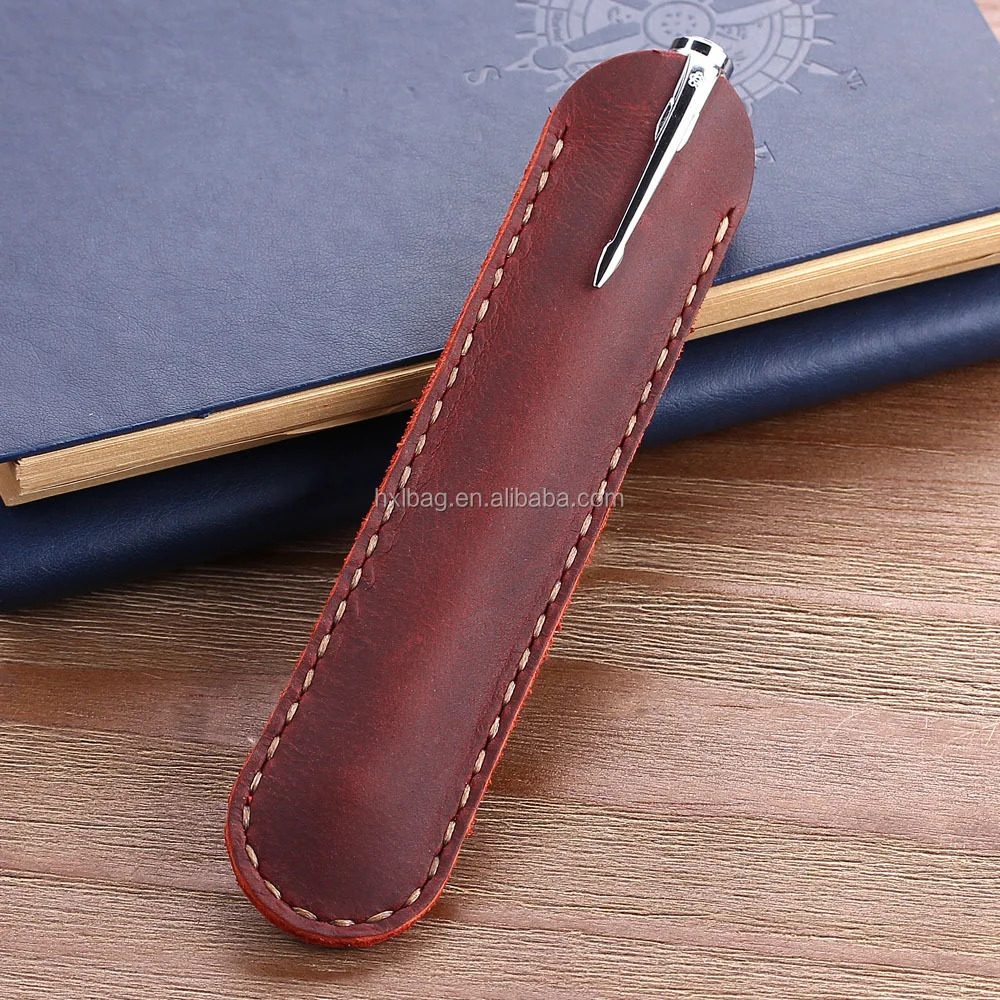 Leather Handcrafted Single Pen Pencil Bag Holder Storage Sleeve Pouch Bl hST 0H 