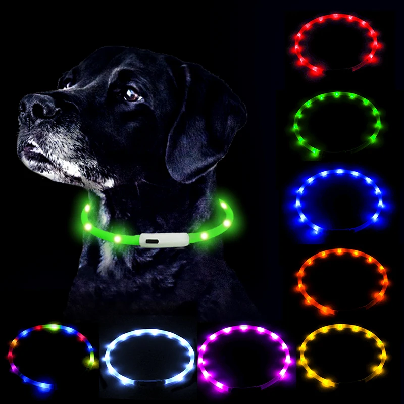 

Water Resistant LED Safety Light USB Rechargeable Silicone Pet Cat Dog Collar Light up at Night