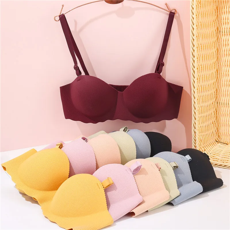 

FINETOO 2021 Women Push Up Bra 1/2 Cup Bras Soft Wireless Bralette Breathable Underwear Candy Color Bras Female Lingerie 2021