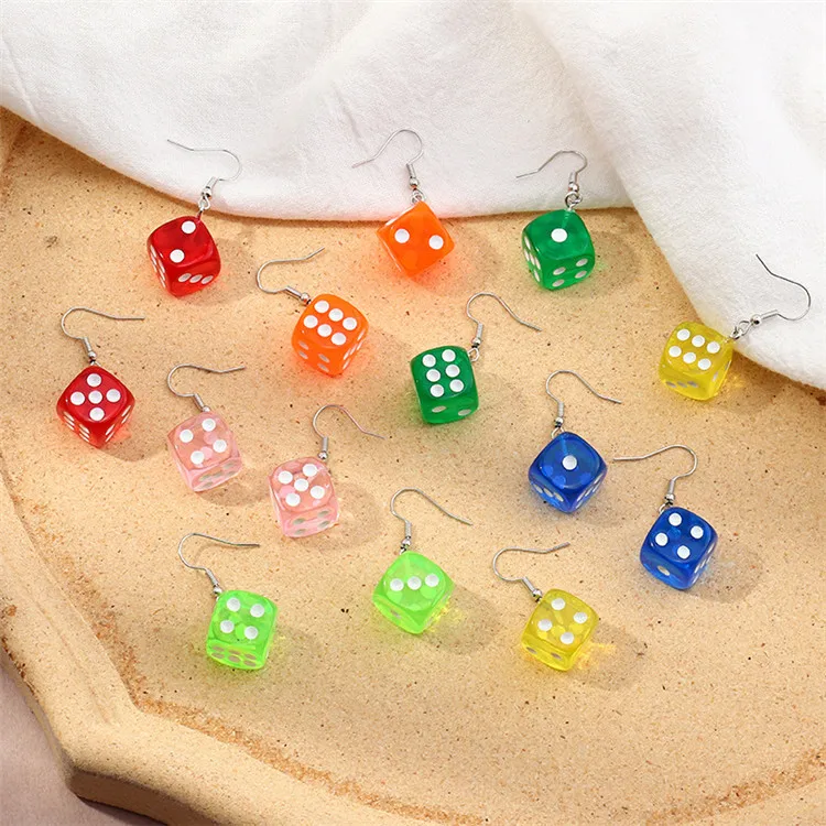 

Wholesale Personalized Creative Three-Dimensional Dice Earrings Earrings Color Dice Earrings, Picture shows