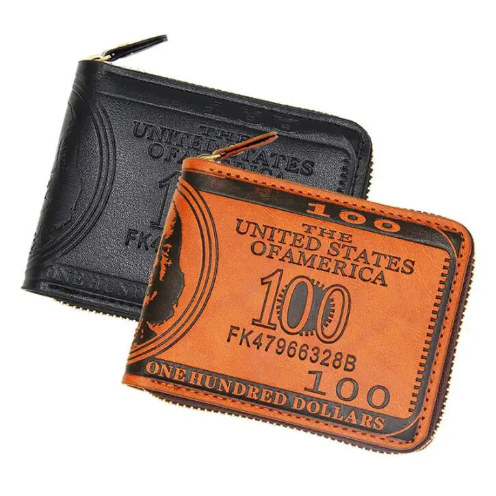 

Amazon Hot Sale Dollar Wallet Wholesale Fashion Men PU Leather Card Holder Short Wallets USD Design For Man, 2 colors