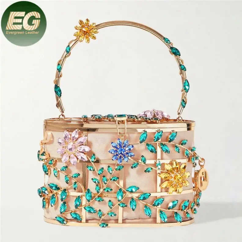 

LEB1355 Elegant party prom cage evening bags clutch rhinestone Rosantica floral beaded crystal purse crossbody women bling bag