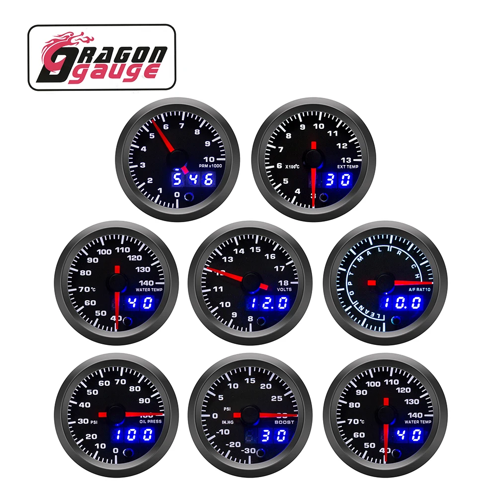 Dragon Gauge Dual View Digital 2'' 52mm Car Racing Acrylic Mirror Gauge