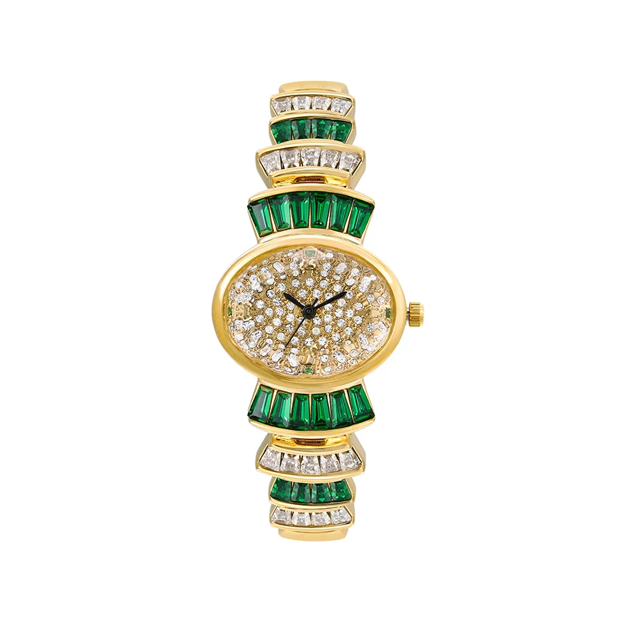 

watch-11 xuping 24k gold color plated Elegant New women's watches with many green colored stones