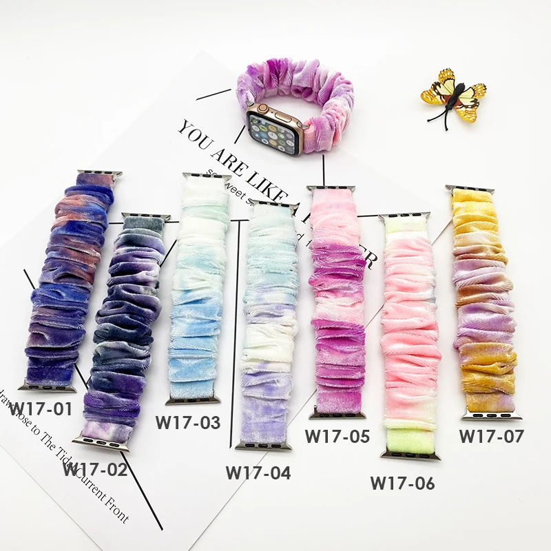 

Elastic Tie dye velvet scrunchie band for apple watch series SE 6 5 4 3 2 1, strap for iwatch 38mm 42mm 40mm 44mm, Multi-color for option