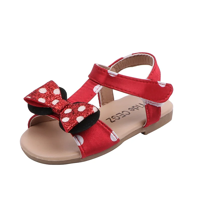 

Wholesale sparkle red bow soft girls slip-on shoes summer infant baby casual sandals, As picture show