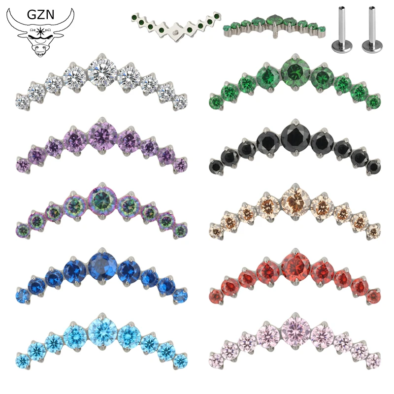 

Fashion G23 Titanium Internally Thread 9 Prong Set CZ Stone Top Earring Lip Rings Piercing Jewelry