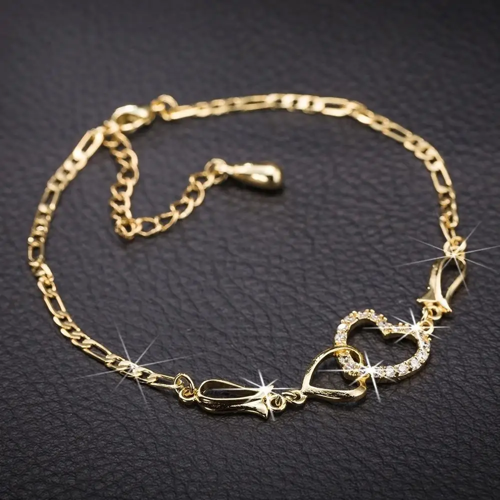 

Wholesale High Quality Gold Silver And Rose Gold Copper Heart Shape Anklet For Girls, Gold,silver ,rose gold