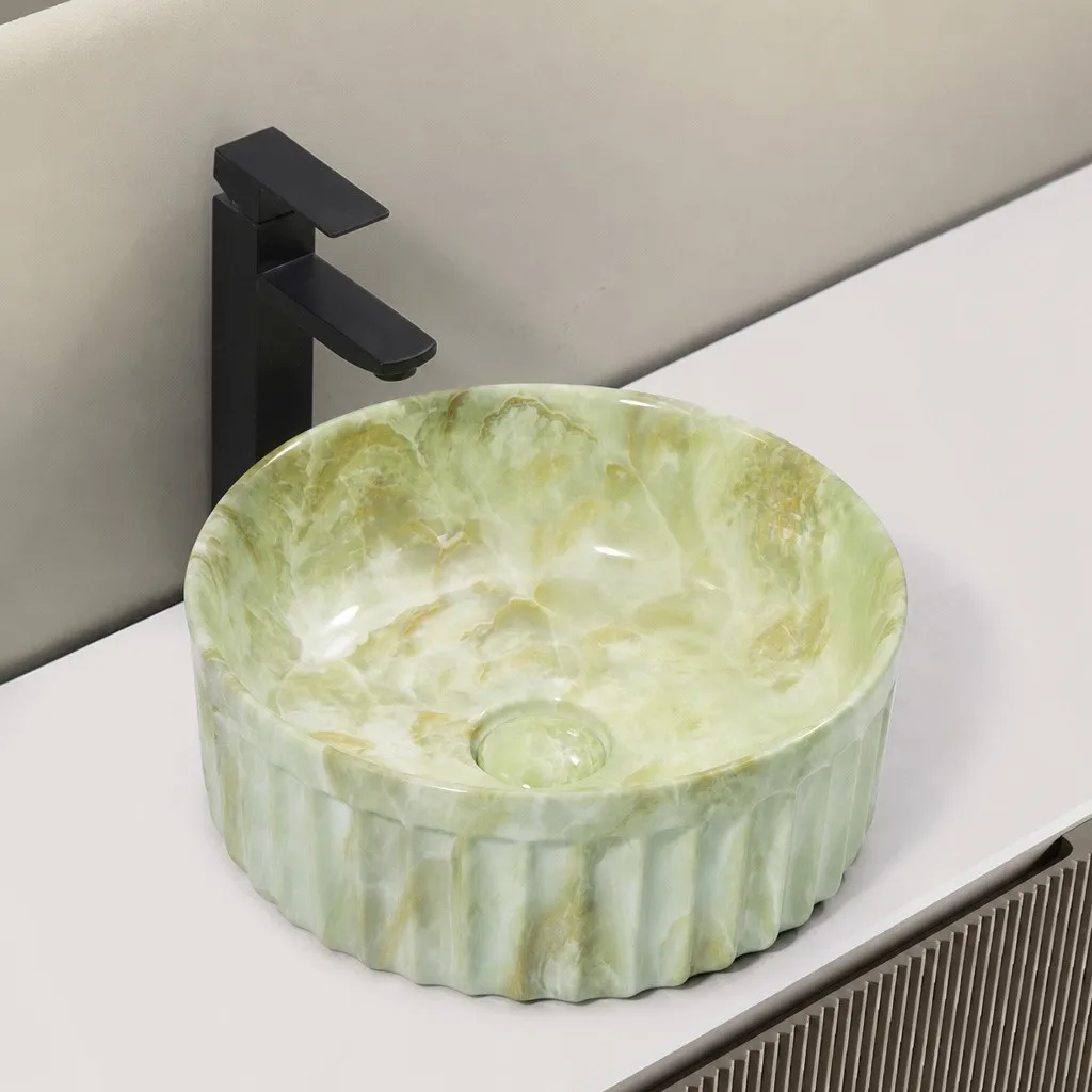green-marble-bathroom-sink-9743-P-520-round-fluted-ceramic-vessel-green-onyx-water-transfer-print-matte-black-faucet-warm-white-vanity