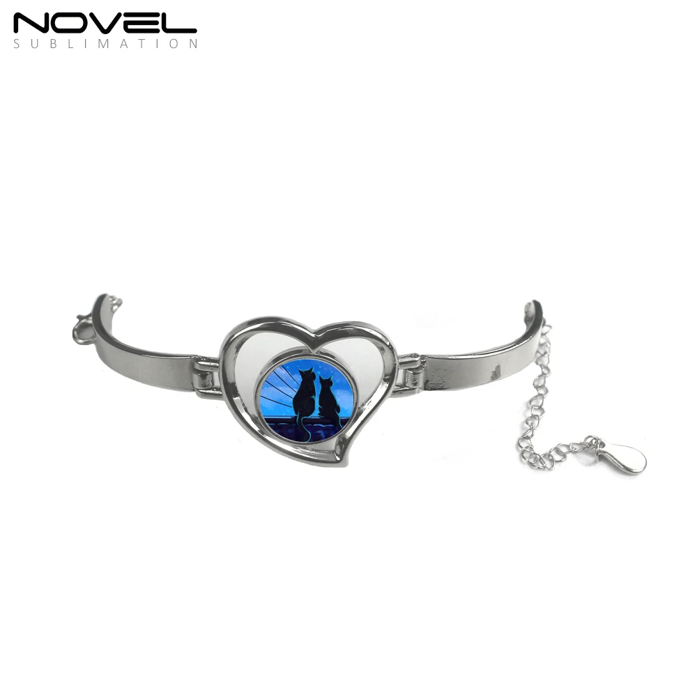 

Popular jewelry sublimation blank heart bracelet customized printable zinc alloy hand chain, Black