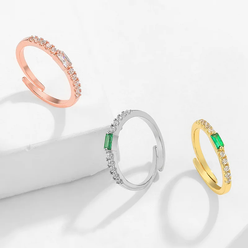 

Ins Hot Colored Zircon Ring Copper Plated With Real Gold Adjustable Crystal Ring Resizable For Gifts, As picture