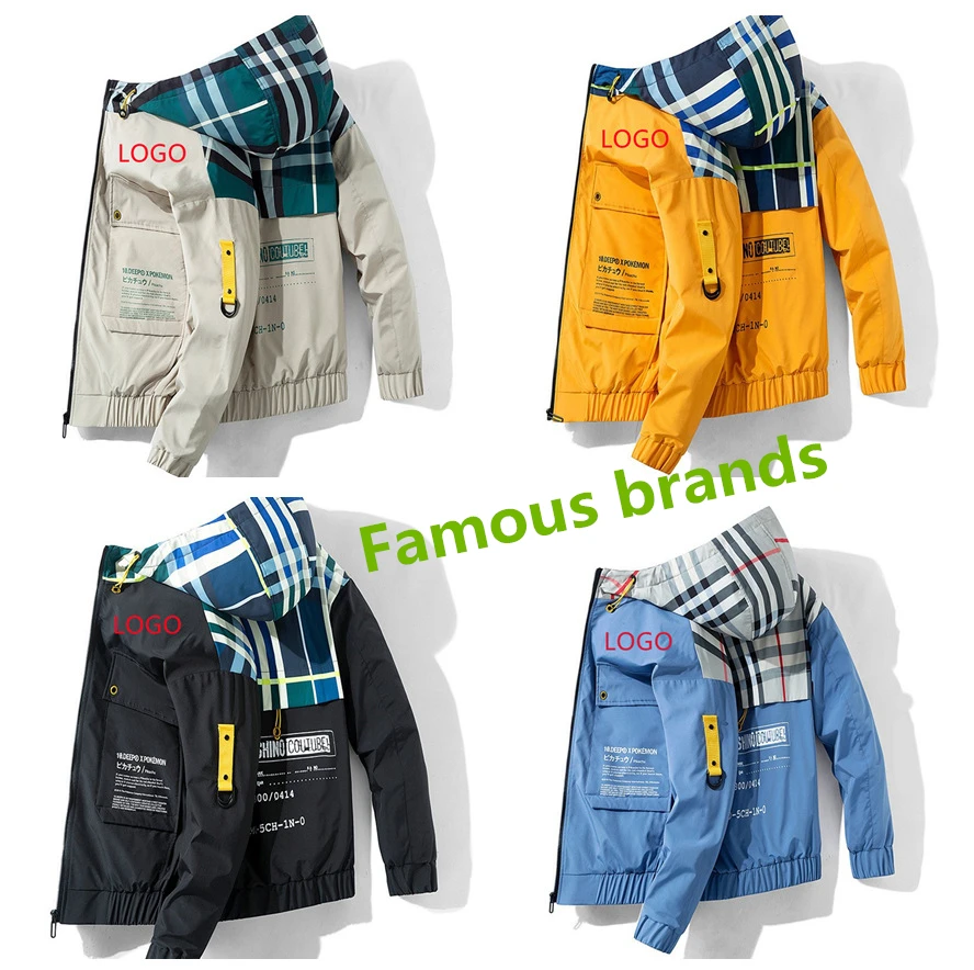 

Brand LOGO Autumn Men's Hooded Casual Jacket Zipper Casual Windbreaker Slim with Pockets Cargo Jackets Men Outdoors Sports coat