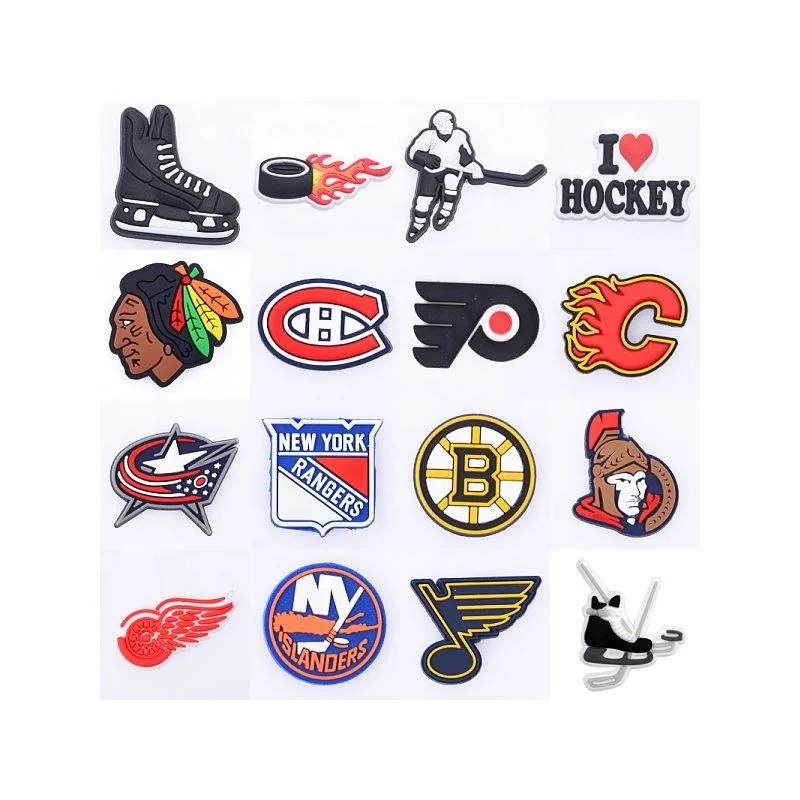 

Wholesale High Grade Soft PVC Croc Charms Hockey team croc charm Decoration For Hole Shoe NHL croc charm fit for shoe ornament, Customized color