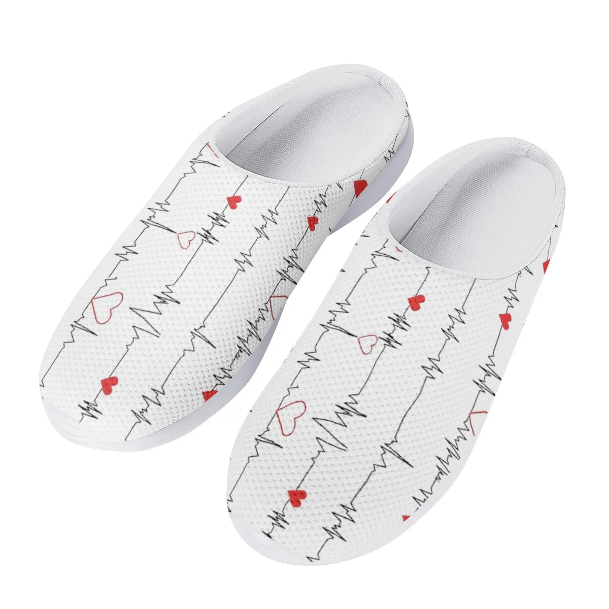 

Heart Health Awareness Pattern Printing Nursing Clogs Breathable Anti Slip Women's Clogs Lightweight Flat Clog Shoes, Colorful