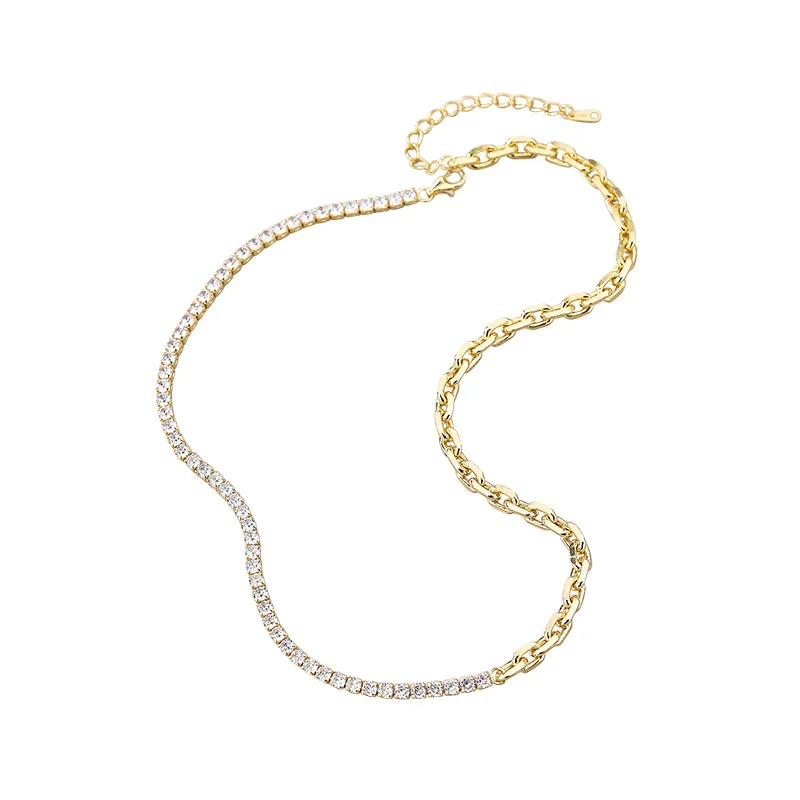 

Newest European Fashion Chunky Chain 925 Silver Gold Plated Zircon Tennis Necklace for Ladies