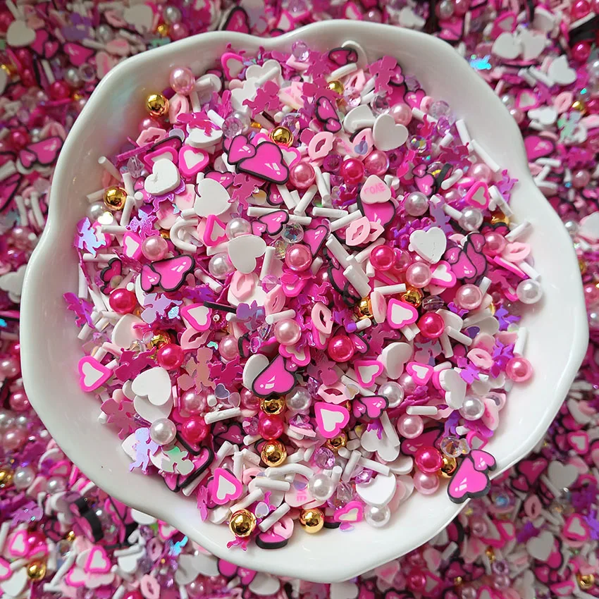 1KG DIY Craft Slime Sprinkles Valentine Strawberry Shell Heart Sequin Flower Acrylic Rhinestone Mix Polymer Clay Sprinkles