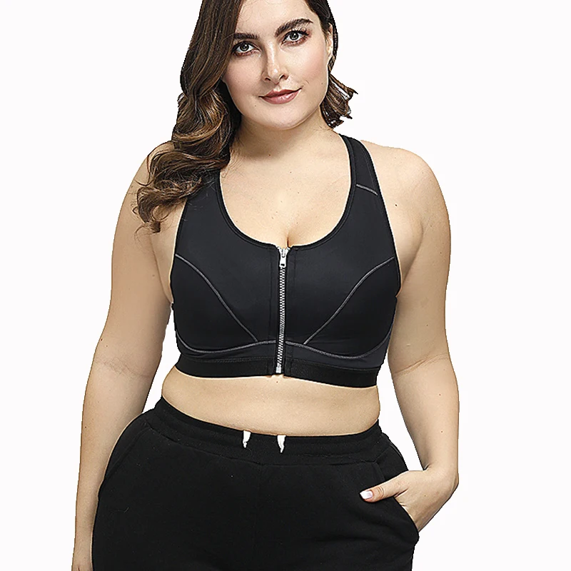 

Women Best Black High Impt Shockproof Jogging Sports Bra Hot Sale Front Zip Push Up Cross Back Plus Size With Zipper Sports Bra