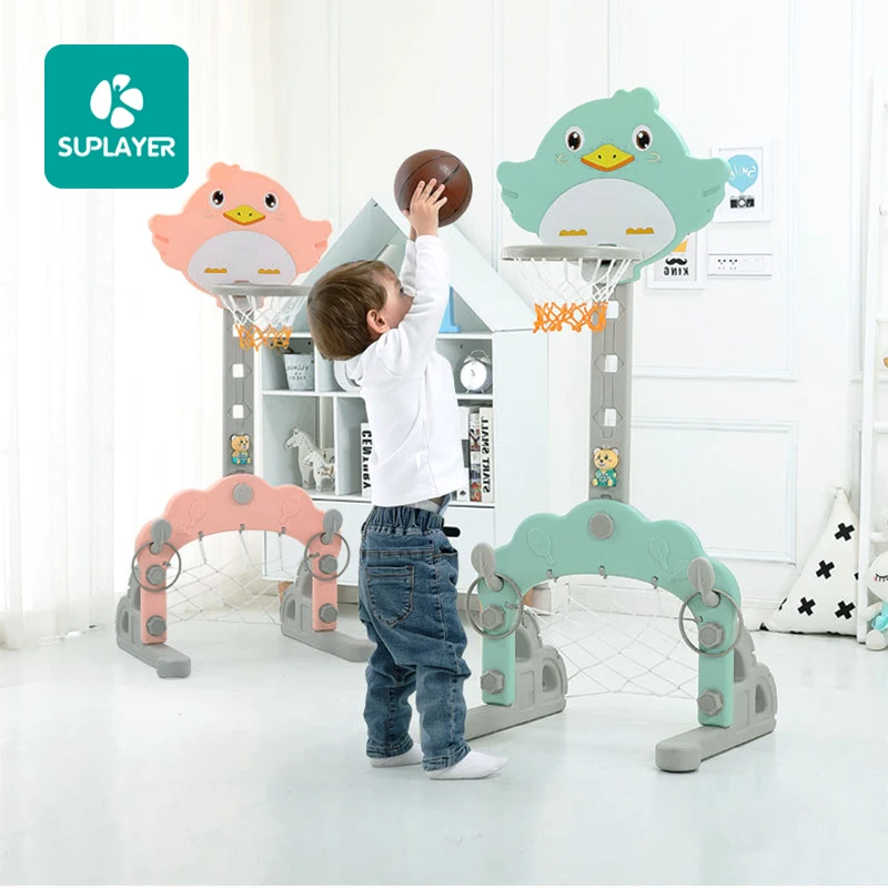 

Suplayer multifunctional combination mini kids basketball hoop with ball sports center in ground adjustable, Orange/blue/green/customized color