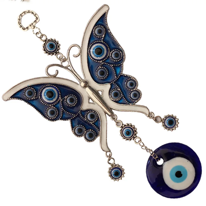 

Multiple eyes alloy drop glue many blue eyes big butterfly turkey glass eye pendant