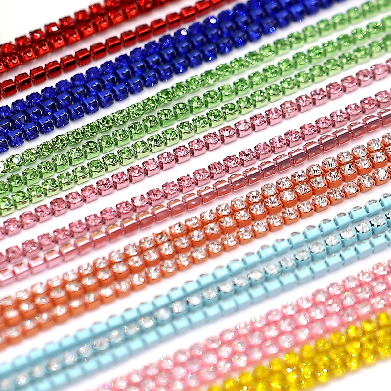 

10 Yards ss6/ss8/ss12 Crystal Rhinestone Multicolor Cupchain Trim Sew On Rhinestone Chain For Clothing Garment