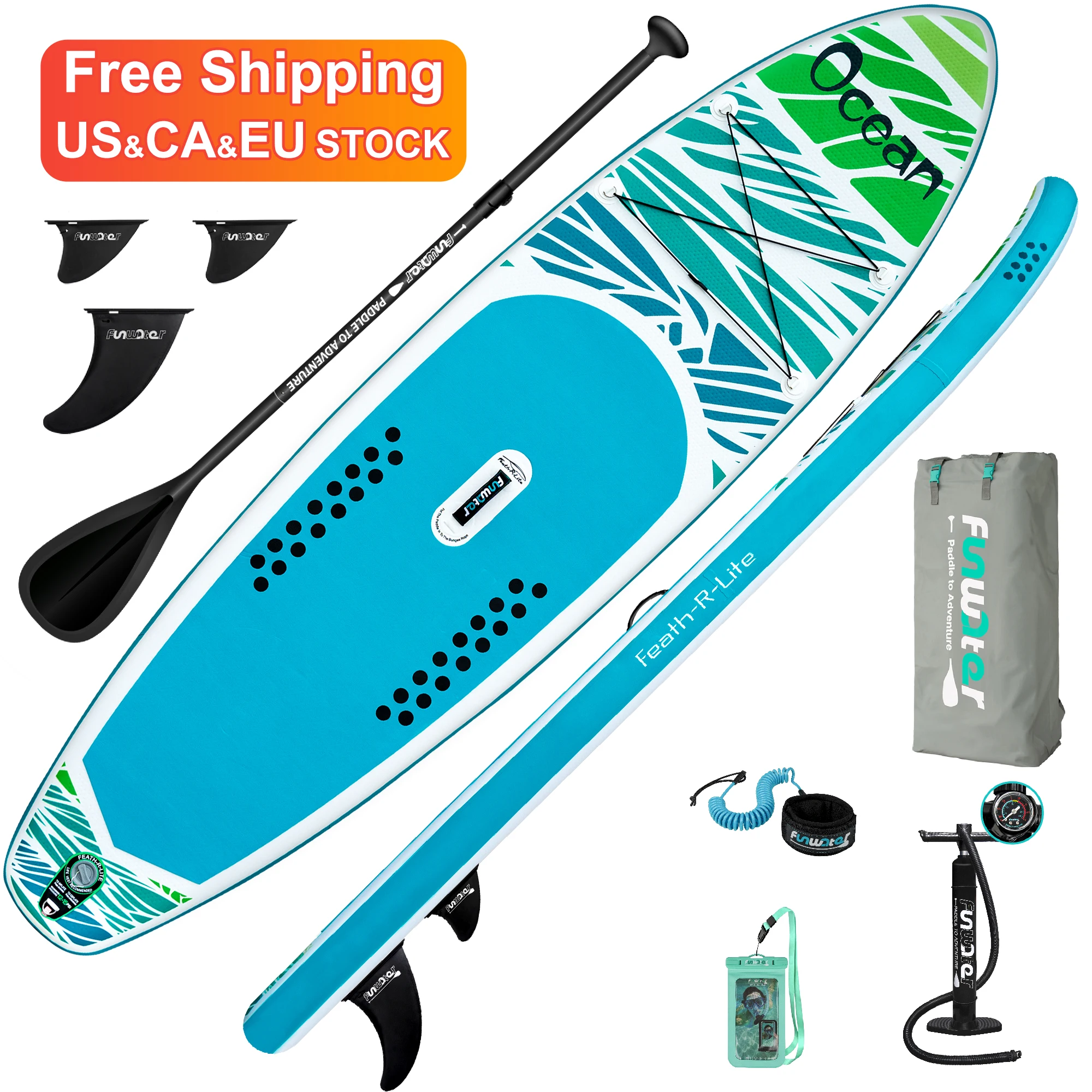 

FUNWATER Free Shipping Dropshipping OEM 10'6" wholesale inflatable sup paddle board stand up power soft surfboards watersports, Blue
