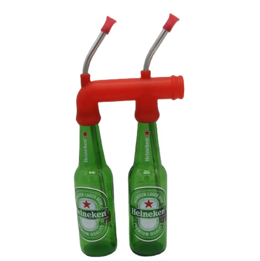 

LONG PARTNER christmas red double beer snorkel , bottle beer bongs for party , beer chug on promotion, Green , red , blue , peach or custom