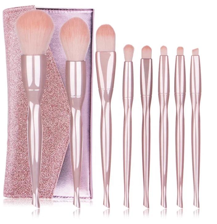 

Professional High Quality Small Waist Plating Pink Handle 8 PCS Brush With Shiny PU Bag Makeup Brushes Set