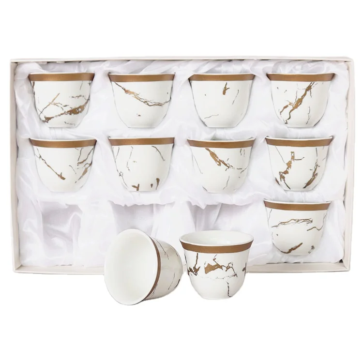 

Middle east style 12pcs small sizes luxury gold rim porcelain cawa tea cup