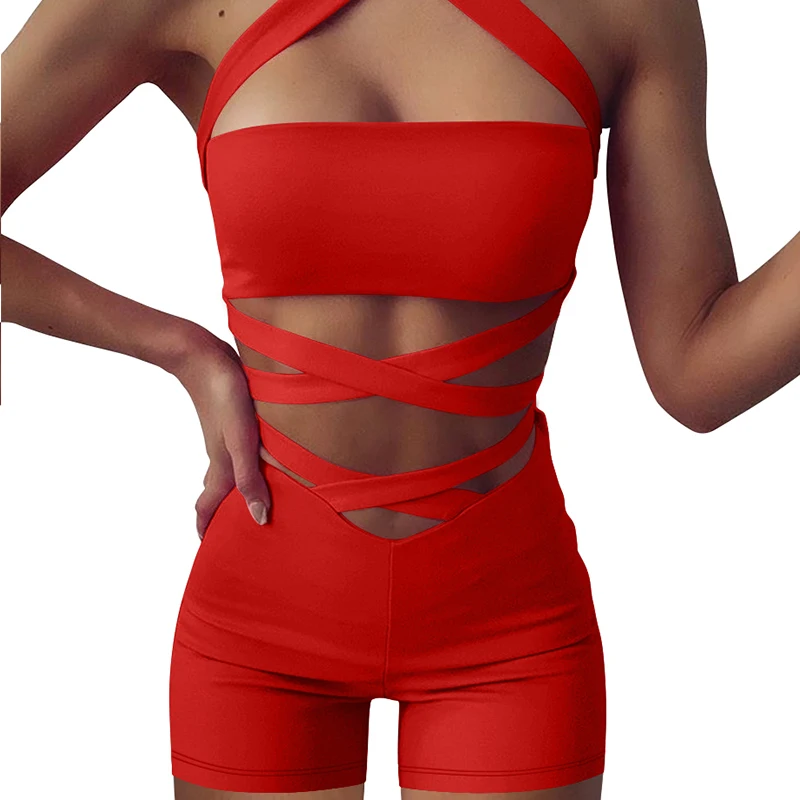 

Wangmu women's 2021 Summer New Products Sleeveless Lace Sexy Halter halter suit for women outfit AM683, Picture color