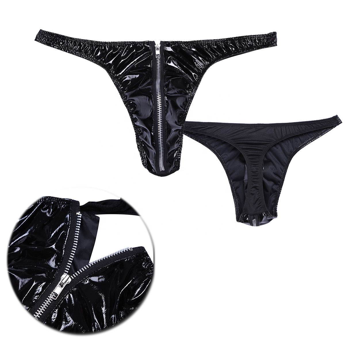 

M-2XL Men Lingerie Patent Leather Briefs Bikini Underwear Underpants with Front Zipper