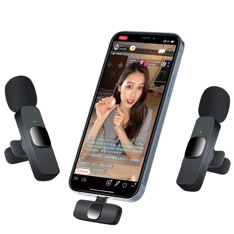 

Plug-Play with 2 Mics,Upgraded Lavalier Wireless Microphone Live Stream,Interview,Auto-syncs Clip-on IPhone Lapel Mic