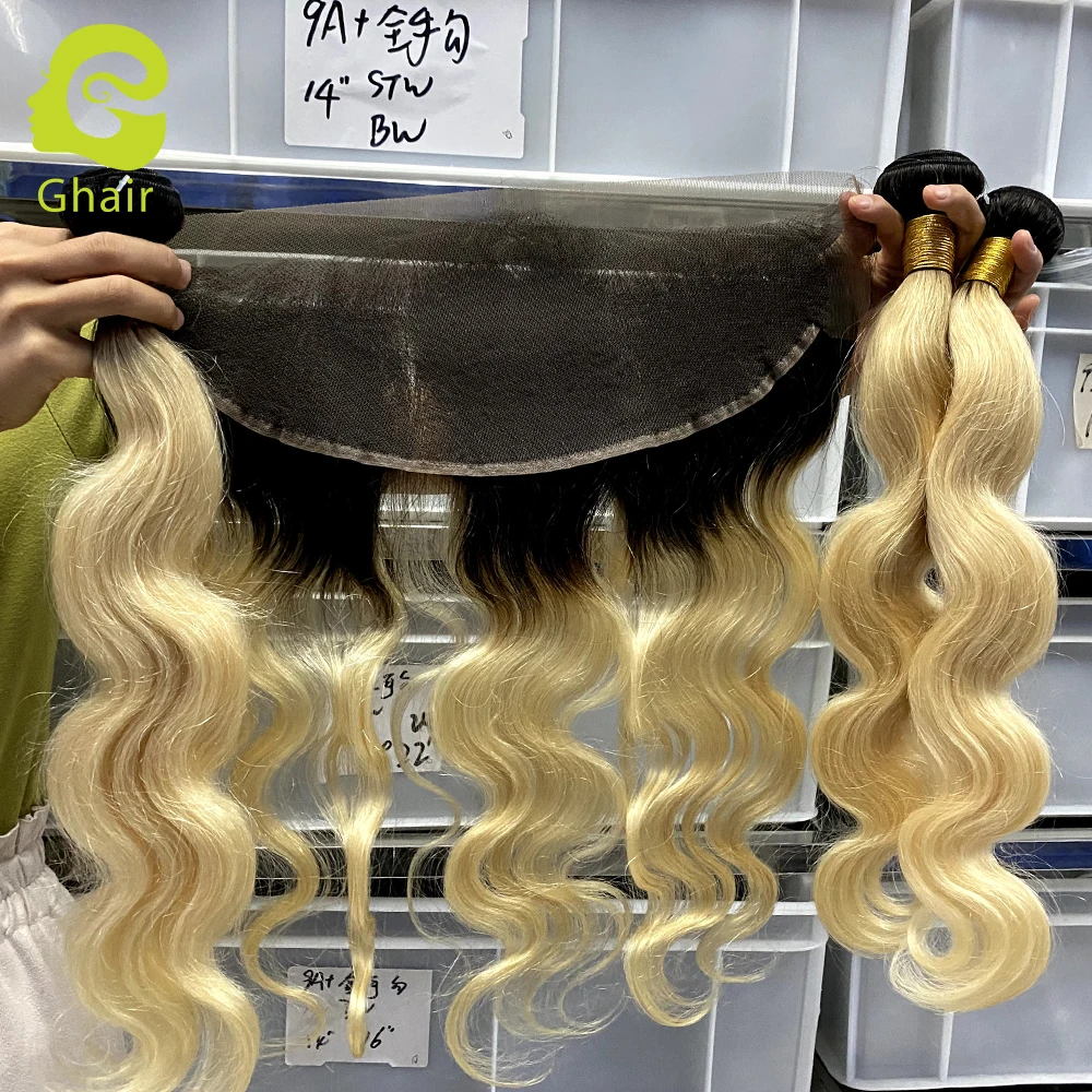 

100% Raw Brazilian Hair Dark Roots Blonde Full Lace Wigs Ombre 1B 613 Lace Wigs For Black Women
