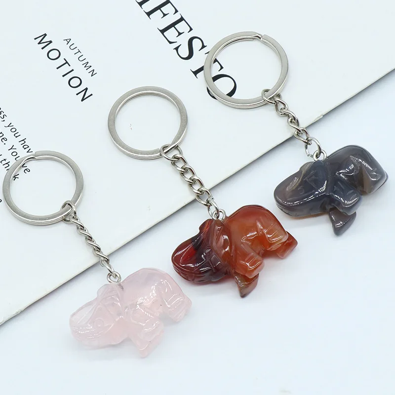 

Popular natural crystal craft elephant stone keychain for decoration