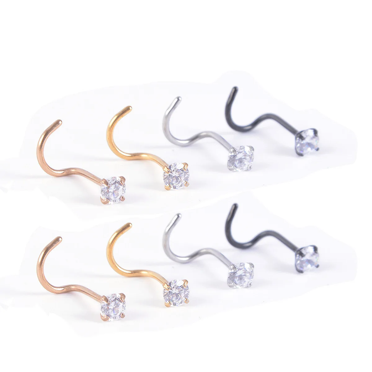 

HOVANCI Fashion 2MM/3MM Zircon Rhinestone Septum Nose Studs Hooks Bar Pin Body Piercing Stainless Steel Jewelry Nose Rings, Steel/black/gold/rose gold