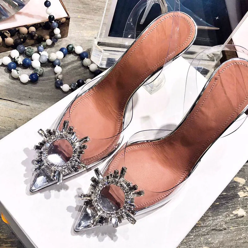 

New Fashion Large Size Fairy Transparent High Heel Crystal Sandals Pvc Women Stiletto Shoes