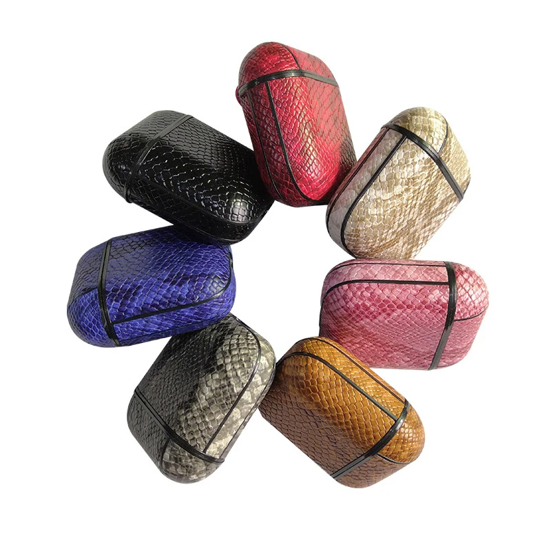 

New Arrival Business Snake Pattern PU Leather Wireless Earphone Case For Airpods 2