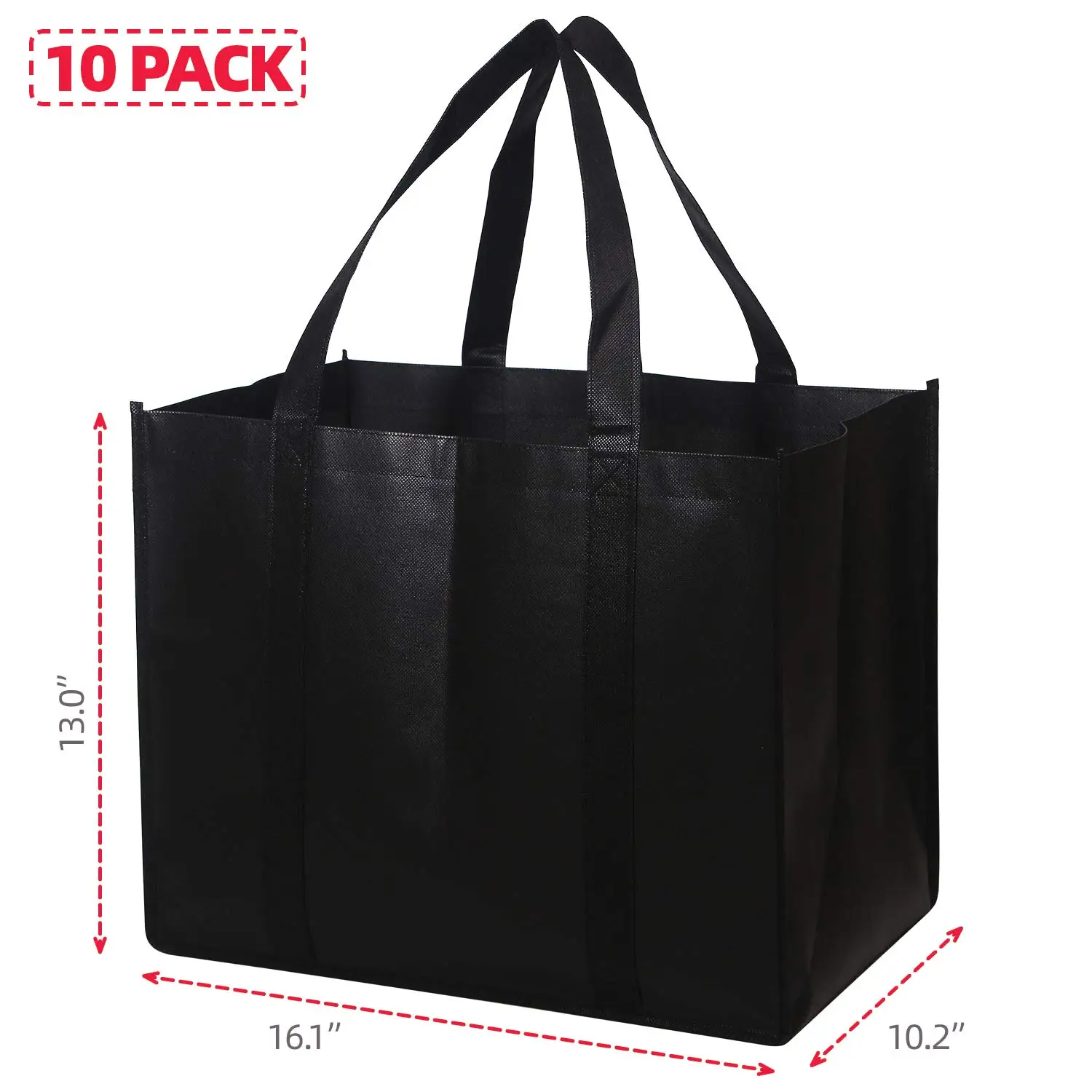 Set Of 10 Reusable Grocery Bags Black Shopping Tote Bags With ...