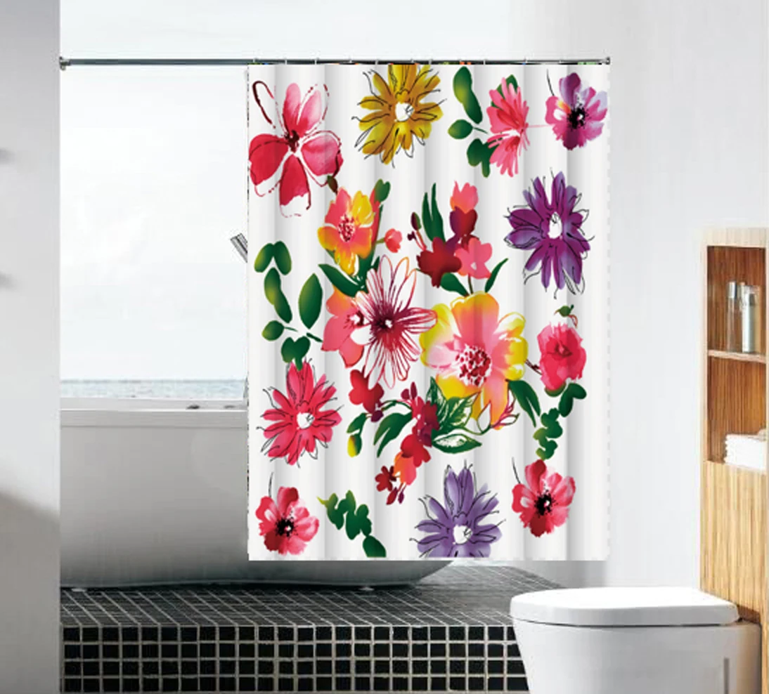 Venta al por mayor impresas de pvc transparente cortina de la ducha