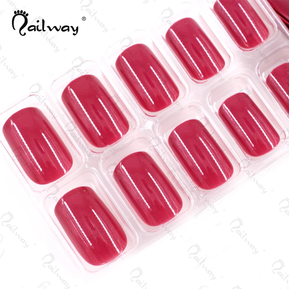 

Wholesale Press On False Nails Full Cover Pure Rose Red 24pcs False Nail Art Artificial Nail with Glue