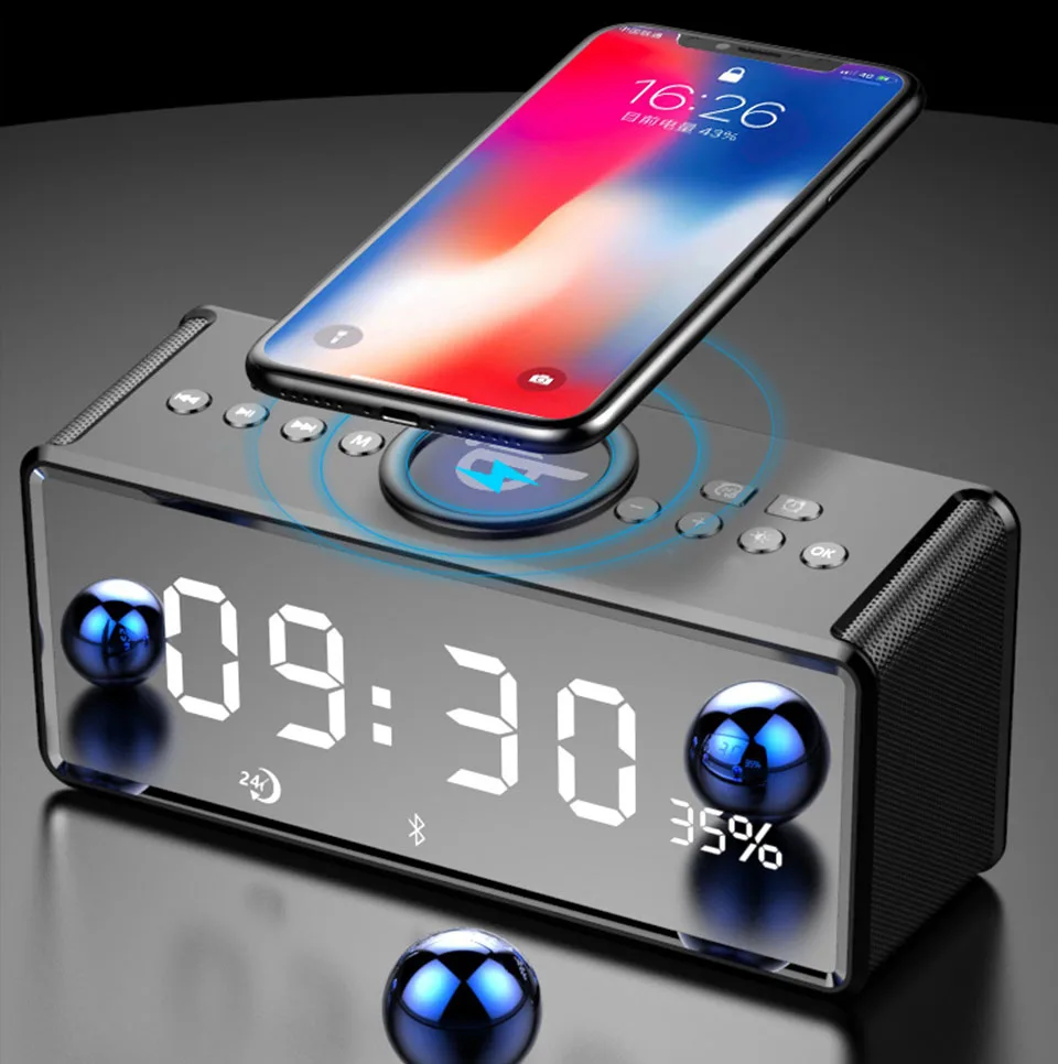 Aomago HIFI Sound Quality FM Radio Wireless Charger Clock Speaker with Mirror Screen Display - ANKUX.COM