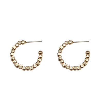 

Trendy Cube Beads Round Earrings Fashion Simple 925 Silver Needle Real Gold Plated Beads C Shape Earrings For Girls