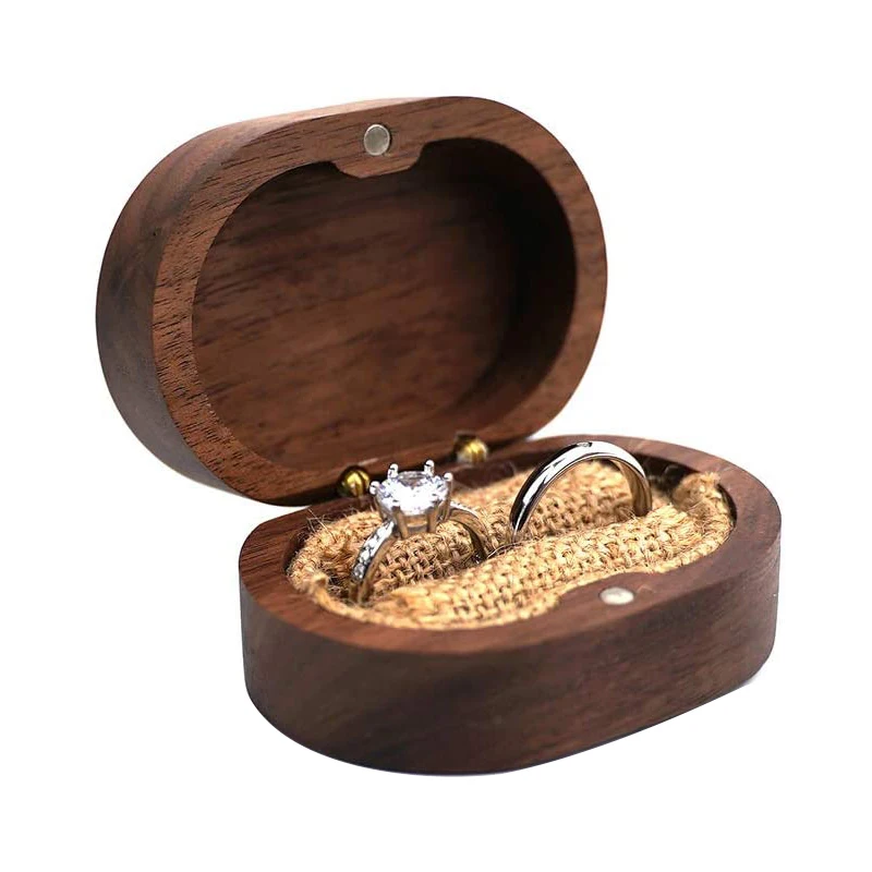 

Custom Rustic Walnut Oval Wood Wedding Ring Box Jewelry Box Wooden Ring Box, Natural