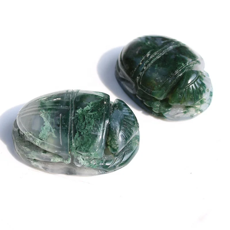 

Hand Carved Natural Moss Agate Crystal Egyptian Scarab