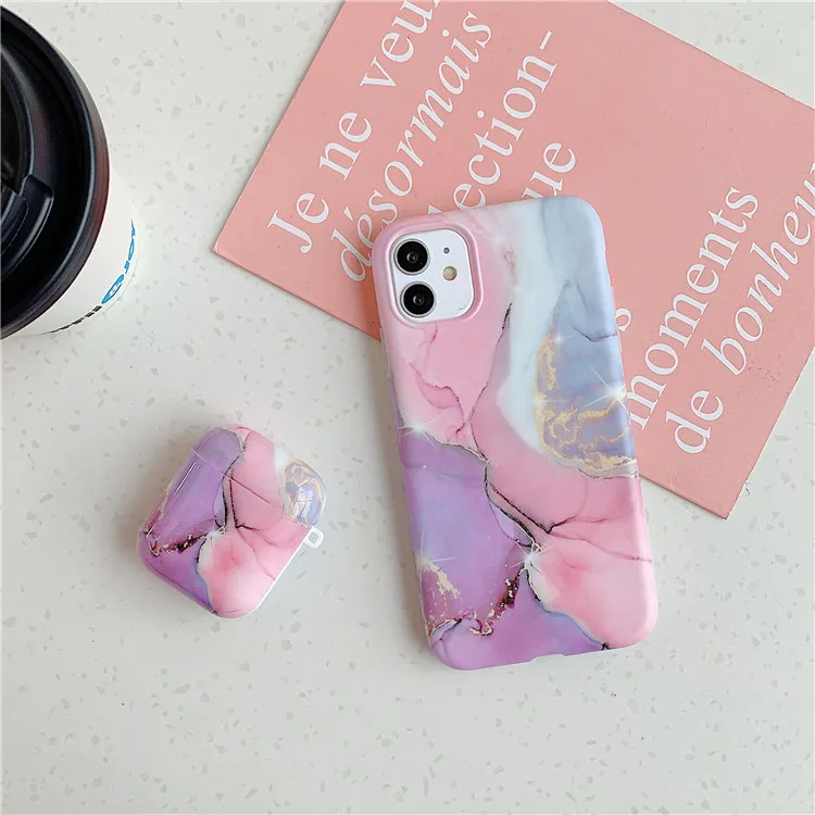 

Luxury for iphone 12 11 xr 7 8 Plus case matching for airpod 1/2 pro case high quality hot selling marble phone cases set