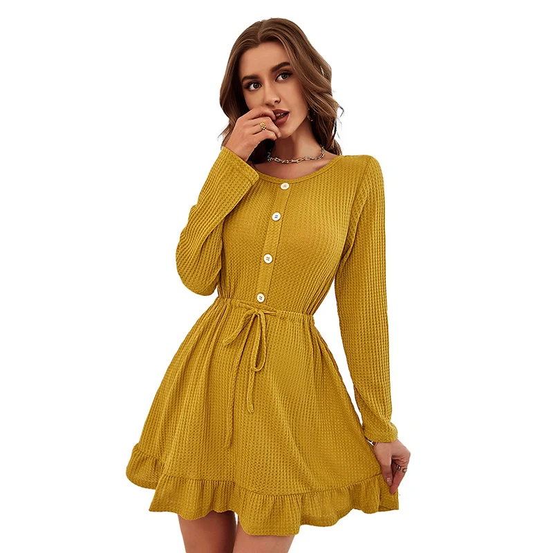 

Autumn casual dresses fashion round collar long sleeve knitted women's dresses
