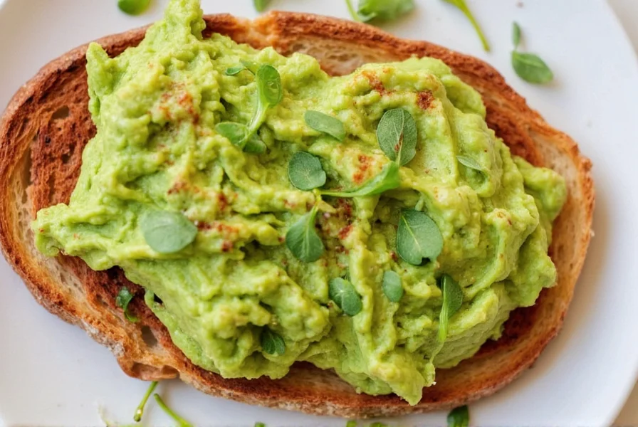 Spiced avocado toast with cayenne pepper on artisan bread with microgreens