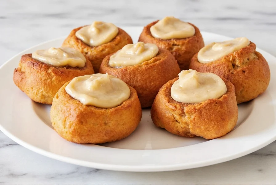 Perfectly reheated cinnamon rolls on baking sheet in oven with golden brown color and melted icing