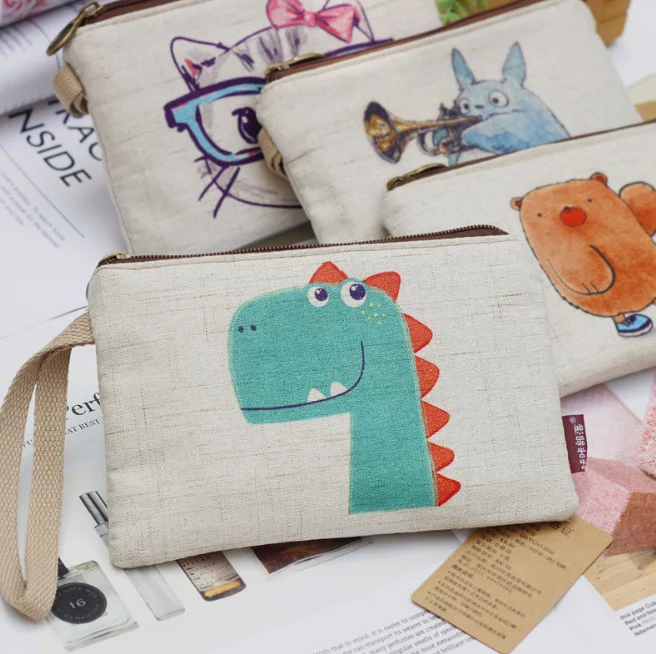 

100% cotton coin bags with zipper wallet bag mini coin purse cartoon women handbags